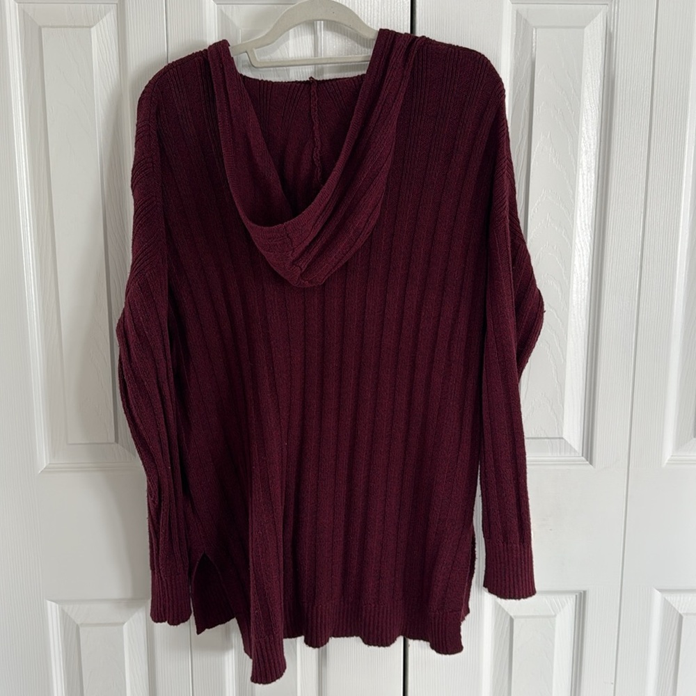 American Eagle Outfitters Burgundy Pullover Hooded Sweater-Lace-Up V-Neck - XL - Picture 7 of 10